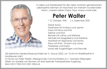Traueranzeige von Peter Walter von Allgäuer Zeitung, Marktoberdorf