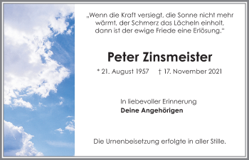 Traueranzeige von Peter Zinsmeister von Allgäuer Zeitung, Kaufbeuren/Buchloe