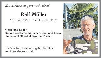 Traueranzeige von Ralf Müller von Allgäuer Anzeigeblatt