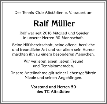 Traueranzeige von Ralf Müller von Allgäuer Anzeigeblatt