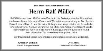 Traueranzeige von Ralf Müller von Allgäuer Anzeigeblatt