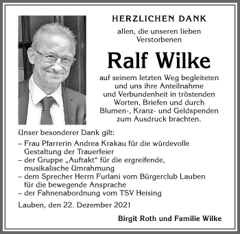 Traueranzeige von Ralf Wilke von Allgäuer Zeitung,Kempten