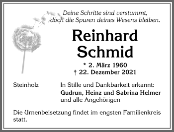 Traueranzeige von Reinhard Schmid von Allgäuer Zeitung, Kaufbeuren/Buchloe