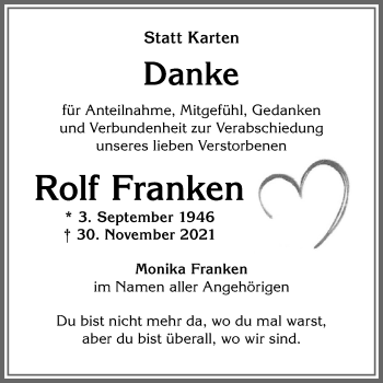 Traueranzeige von Rolf Franken von Allgäuer Anzeigeblatt