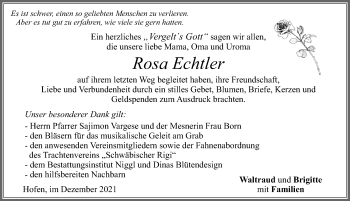 Traueranzeige von Rosa Echtler von Allgäuer Zeitung, Marktoberdorf