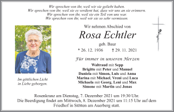 Traueranzeige von Rosa Echtler von Allgäuer Zeitung, Marktoberdorf