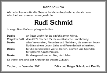 Traueranzeige von Rudi Schmid von Allgäuer Anzeigeblatt