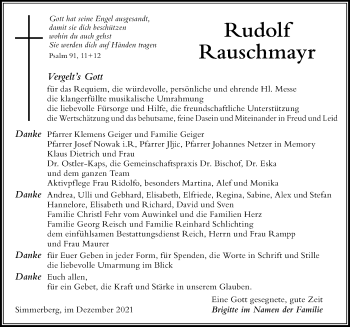 Traueranzeige von Rudolf Rauschmayr von Der Westallgäuer