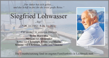 Traueranzeige von Siegfried Lohwasser von Allgäuer Zeitung, Füssen