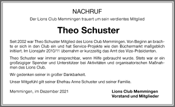 Traueranzeige von Theo Schuster von Memminger Zeitung