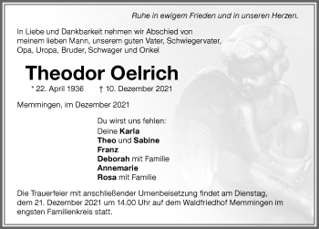 Traueranzeige von Theodor Oelrich von Memminger Zeitung