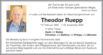 Traueranzeige von Theodor Ruepp von Memminger Zeitung