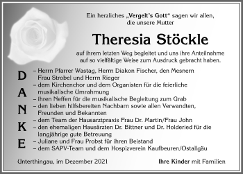 Traueranzeige von Theresia Stöckle von Allgäuer Zeitung, Marktoberdorf
