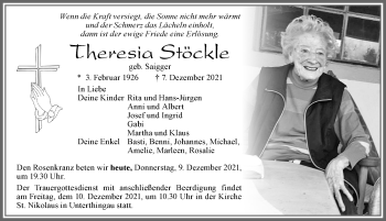 Traueranzeige von Theresia Stöckle von Allgäuer Zeitung, Marktoberdorf