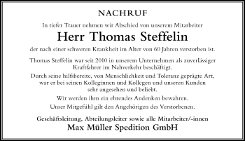 Traueranzeige von Thomas Steffelin von Der Westallgäuer