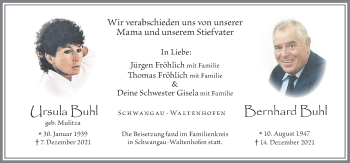 Traueranzeige von Ursula Buhl von Allgäuer Zeitung, Füssen