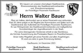Traueranzeige von Walter Bauer von Allgäuer Zeitung, Kaufbeuren/Buchloe