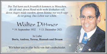 Traueranzeige von Walter Dittmer von Allgäuer Zeitung, Füssen