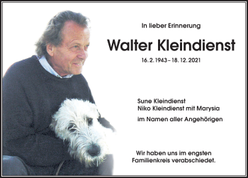 Traueranzeige von Walter Kleindienst von Der Westallgäuer