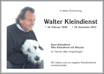 Traueranzeige von Walter Kleindienst von Allgäuer Anzeigeblatt
