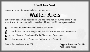 Traueranzeige von Walter Kreis von Allgäuer Anzeigeblatt