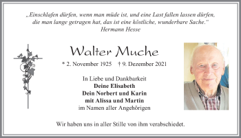 Traueranzeige von Walter Muche von Allgäuer Zeitung, Füssen
