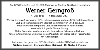 Traueranzeige von Werner Gerngroß von Allgäuer Anzeigeblatt