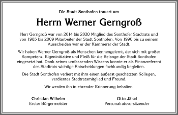 Traueranzeige von Werner Gerngroß von Allgäuer Anzeigeblatt