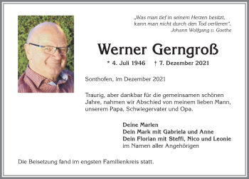 Traueranzeige von Werner Gerngroß von Allgäuer Anzeigeblatt