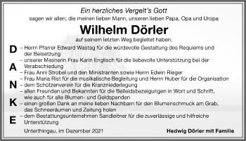 Traueranzeige von Wilhelm Dörler von Allgäuer Zeitung, Marktoberdorf