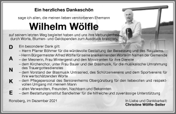 Traueranzeige von Wilhelm Wölfle von Memminger Zeitung