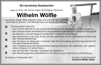 Traueranzeige von Wilhelm Wölfle von Allgäuer Zeitung, Marktoberdorf