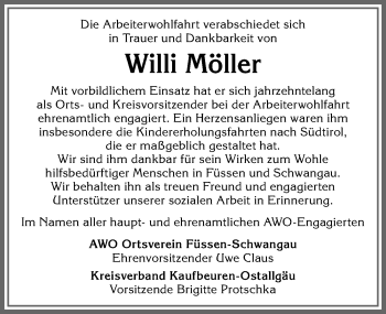 Traueranzeige von Willi Möller von Allgäuer Zeitung, Füssen