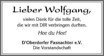 Traueranzeige von Wolfgang  von Allgäuer Zeitung, Marktoberdorf