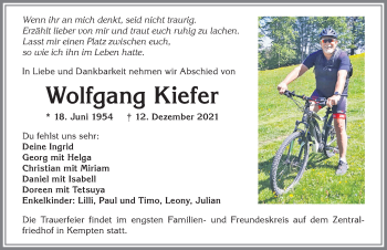Traueranzeige von Wolfgang Kiefer von Memminger Zeitung