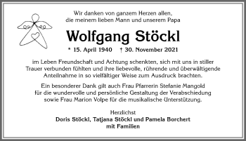 Traueranzeige von Wolfgang Stöckl von Allgäuer Zeitung, Marktoberdorf