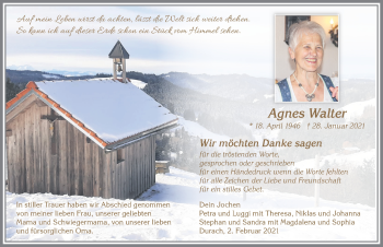 Traueranzeige von Agnes Walter von Allgäuer Zeitung,Kempten