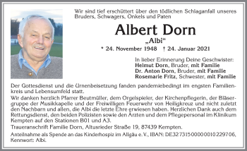 Traueranzeige von Albert Dorn von Allgäuer Zeitung,Kempten