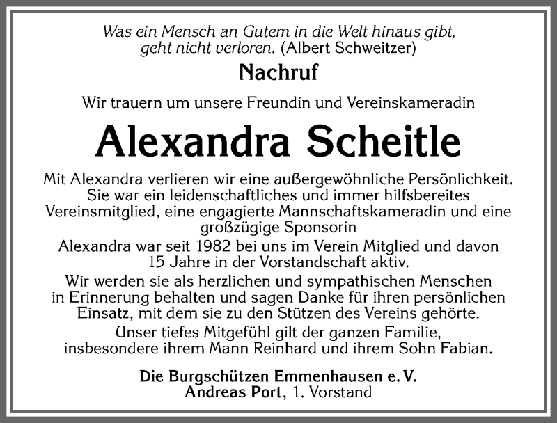  Traueranzeige für Alexandra Scheitle vom 16.02.2021 aus Allgäuer Zeitung, Kaufbeuren/Buchloe