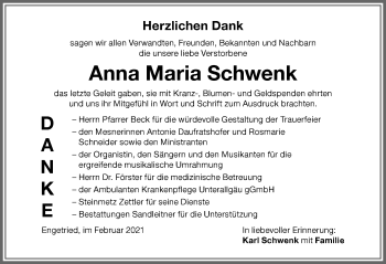 Traueranzeige von Anna Maria Schwenk von Memminger Zeitung