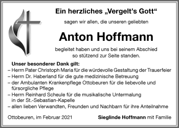 Traueranzeige von Anton Hoffmann von Memminger Zeitung