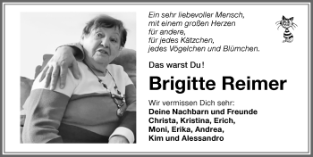 Traueranzeige von Brigitte Reimer von Memminger Zeitung