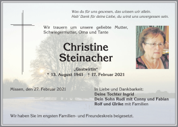 Traueranzeige von Christine Steinacher von Allgäuer Anzeigeblatt