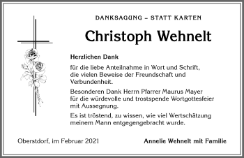 Traueranzeige von Christoph Wehnelt von Allgäuer Anzeigeblatt