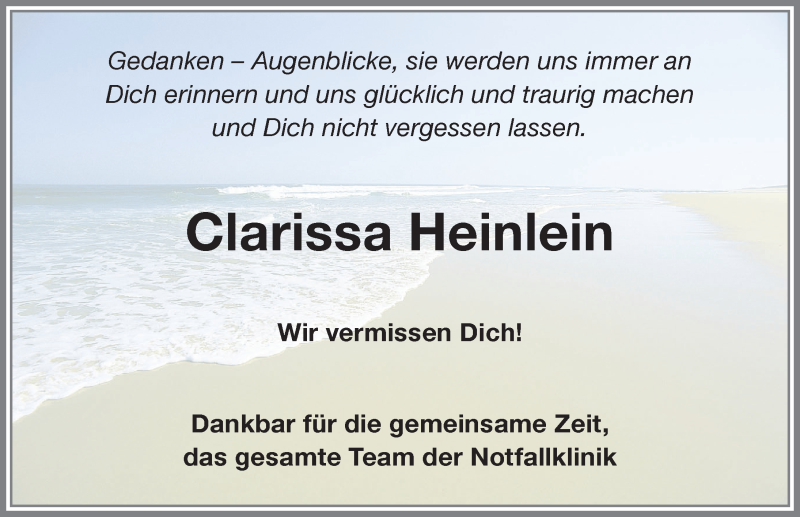  Traueranzeige für Clarissa Heinlein vom 05.02.2021 aus Memminger Zeitung