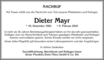 Traueranzeige von Dieter Mayr von Allgäuer Zeitung,Kempten