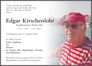Traueranzeige von Edgar Kirschenlohr von Der Westallgäuer