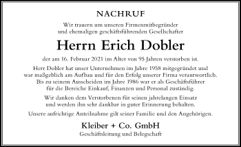 Traueranzeige von Erich Dobler von Der Westallgäuer