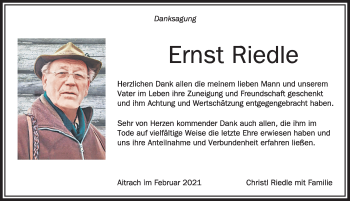 Traueranzeige von Ernst Riedle von Memminger Zeitung