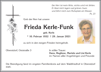 Traueranzeige von Frieda Kerle-Funk von Allgäuer Anzeigeblatt